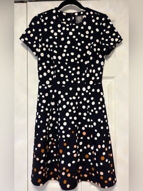 Vince Camuto Navy Blue Dress with White and Brown Polka Dots
